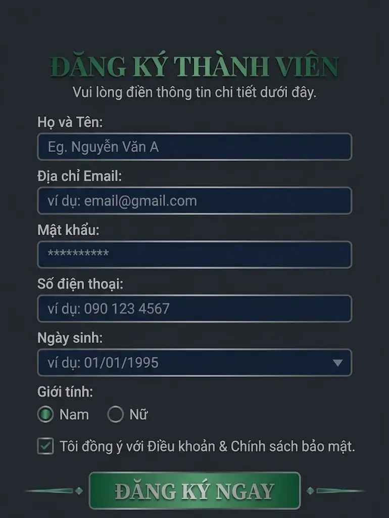 Giao diện đăng ký tài khoản GG8 dành cho thành viên